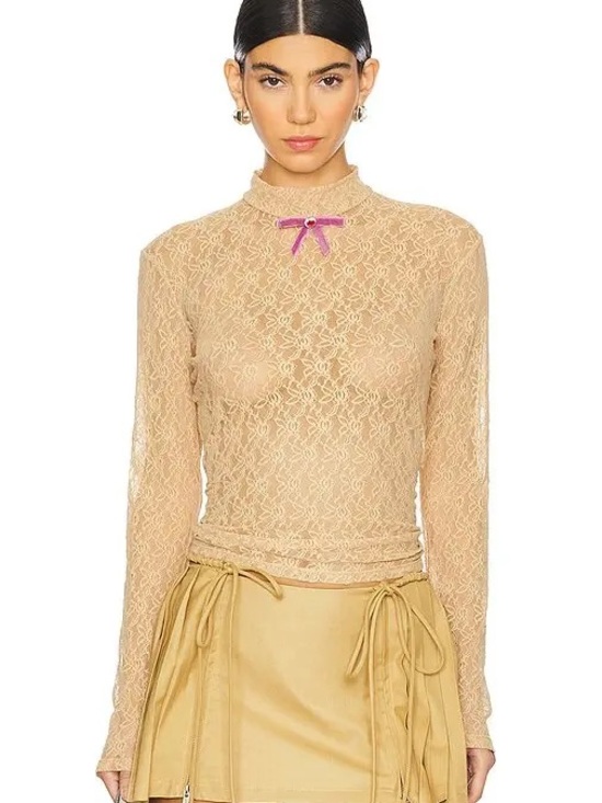 Vivetta Tops - Vivetta Lace Mock Turtleneck - Nude - XS